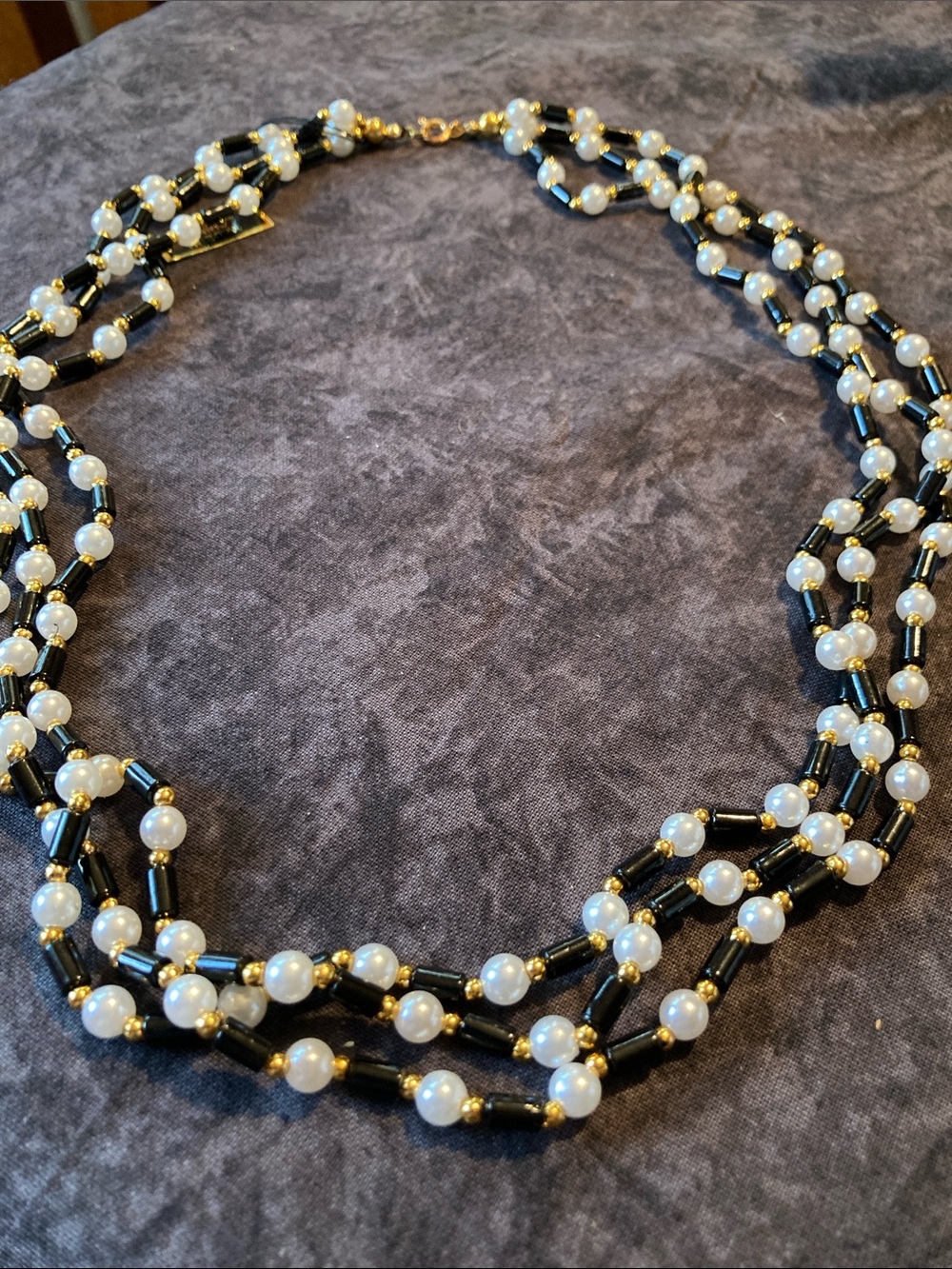 Multi Strand Black & White Beaded Necklace